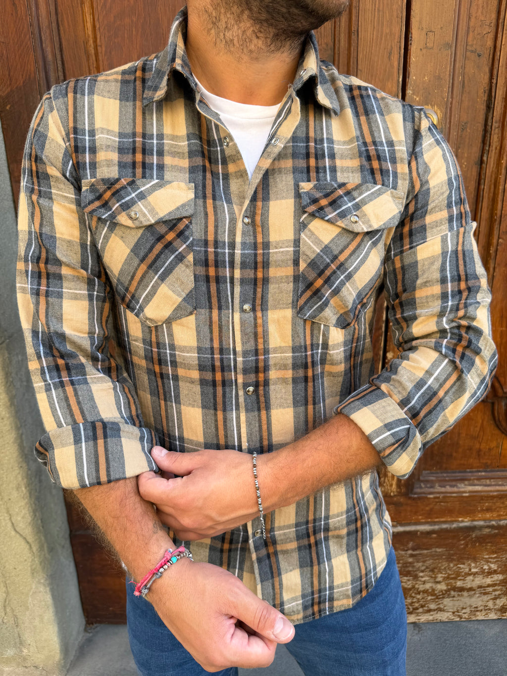 Camicia Quadro 01 di Tréz beige