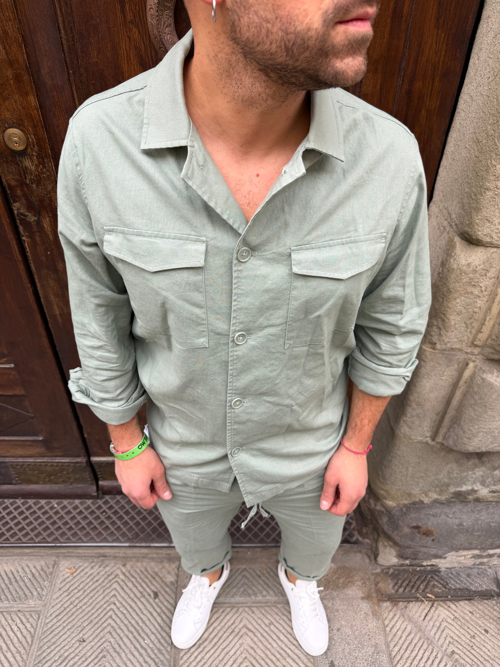 Camicia coordinato di Hamaki-Ho in lino verde acqua
