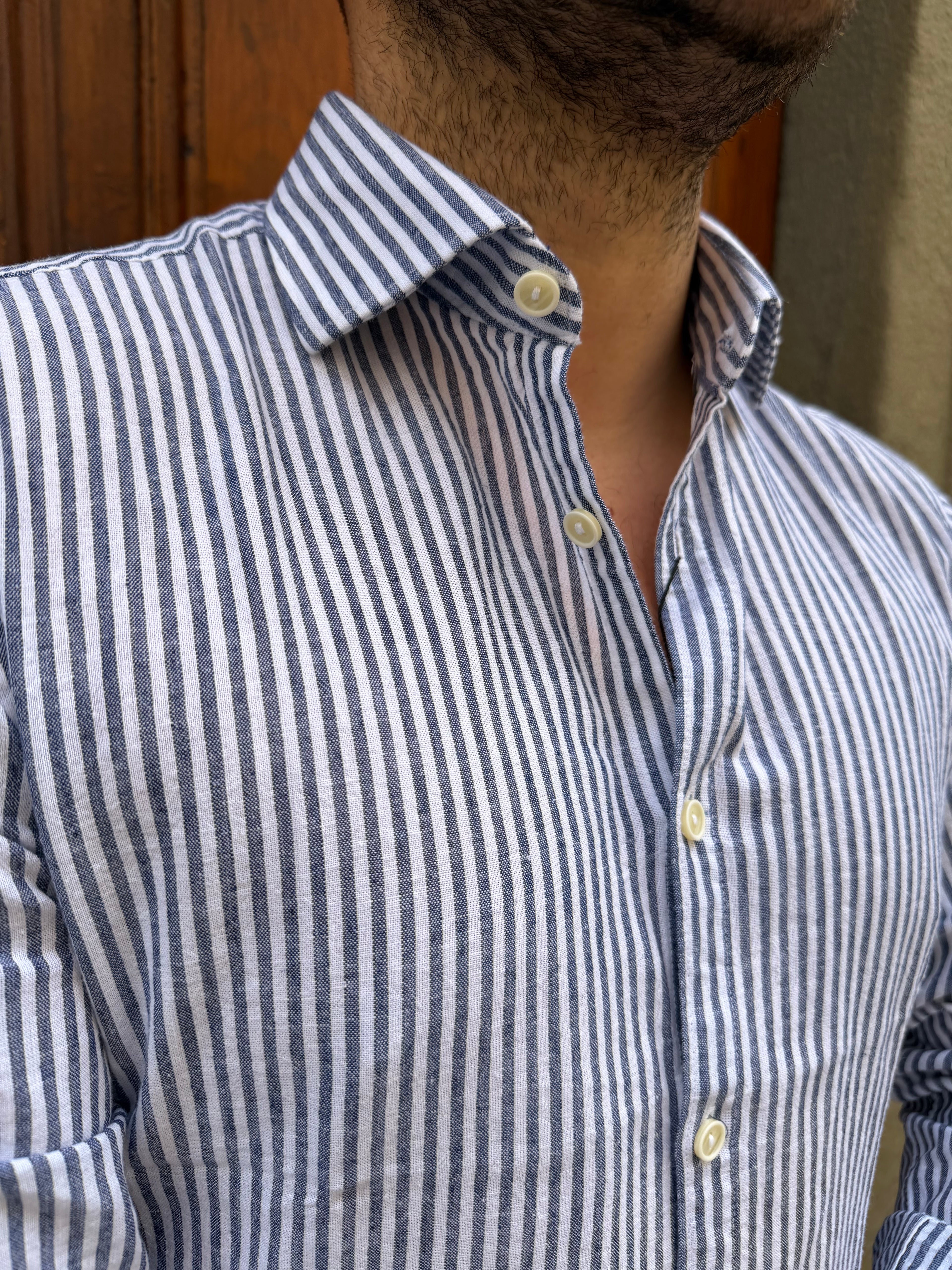 Camicia Bastoncino in lino blu