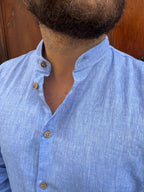 Camicia Lino coreana di Hamaki-Ho azzurra