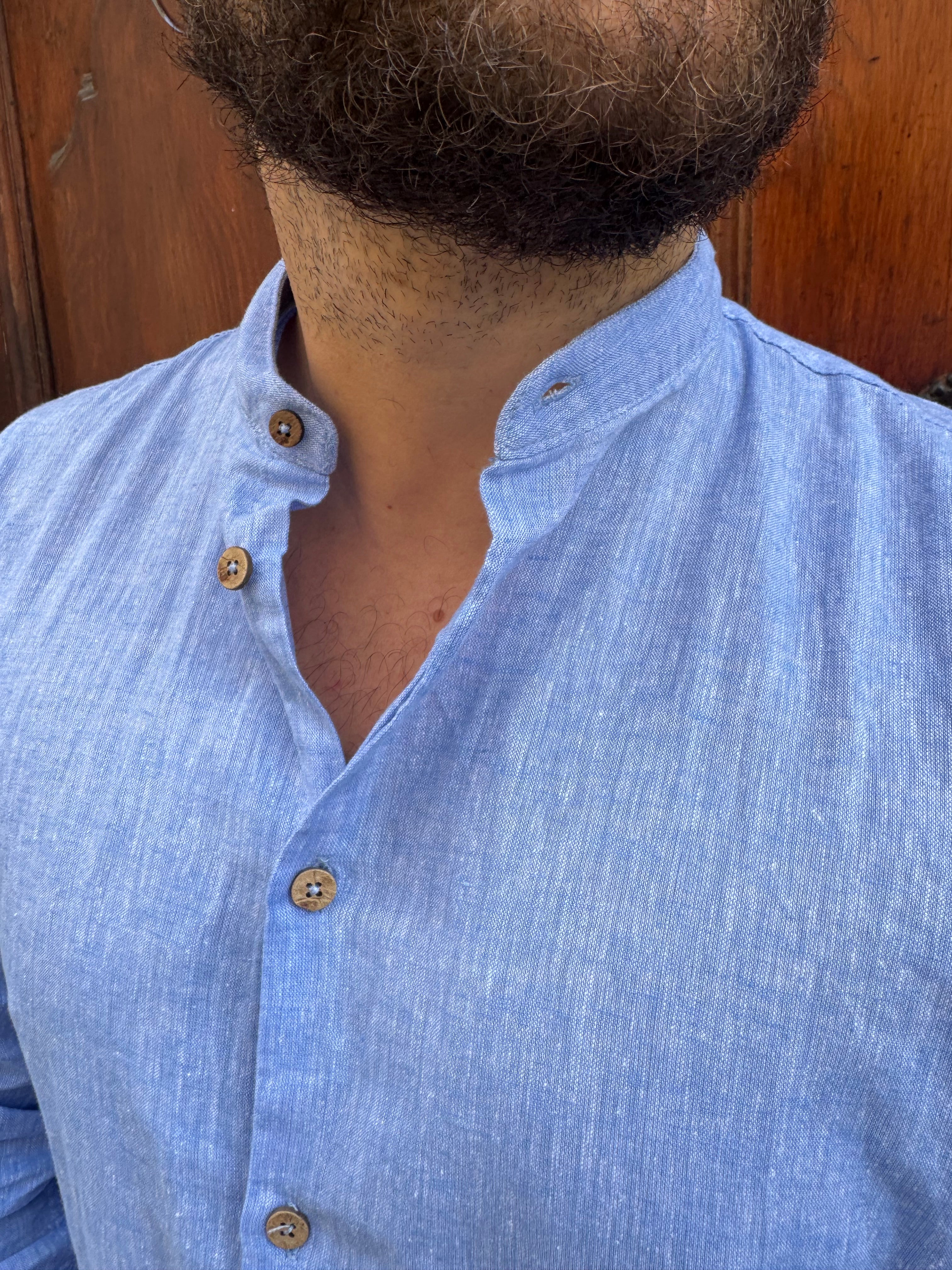 Camicia Lino coreana di Hamaki-Ho azzurra
