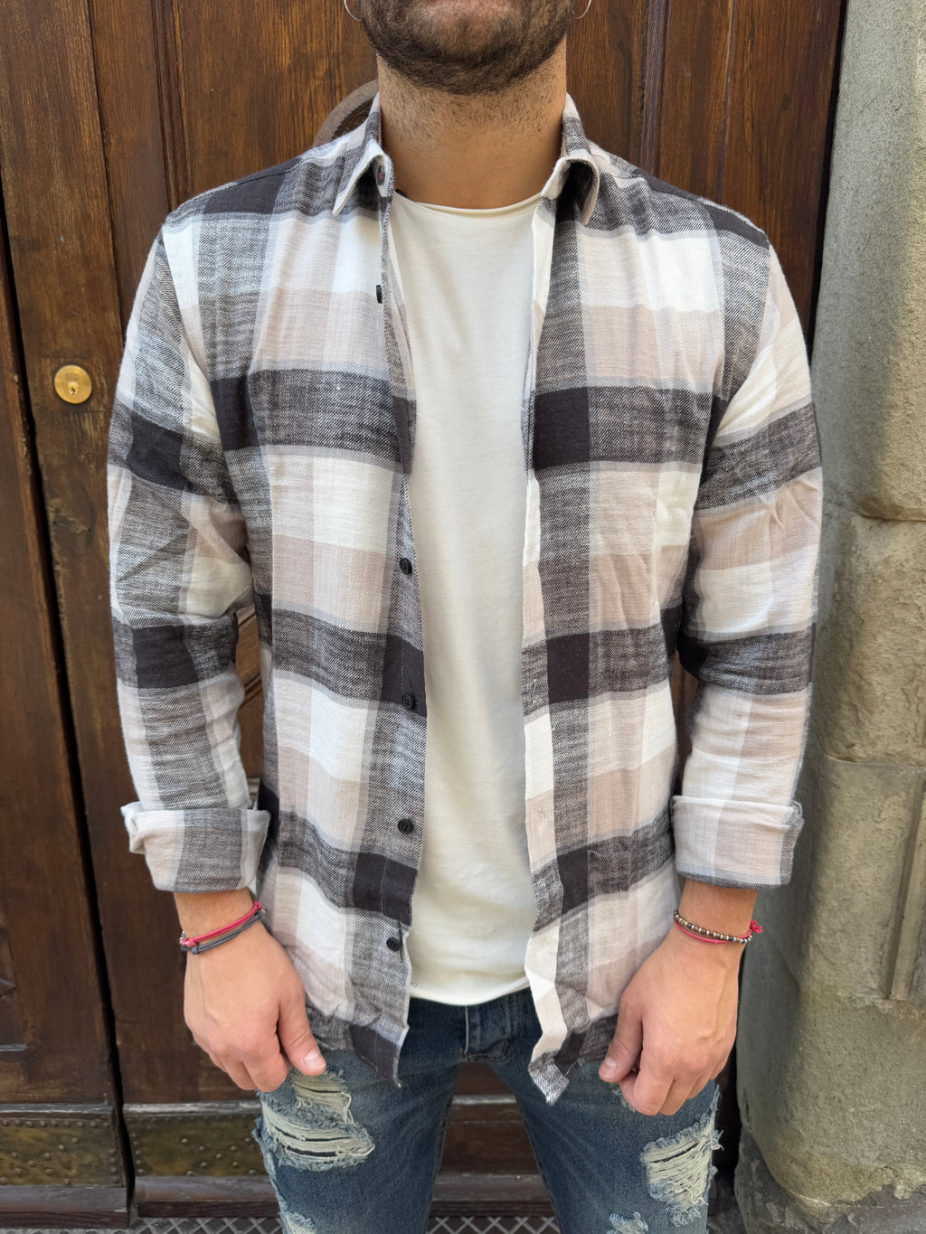 Camicia Boscaiolo a quadri caffelatte di Telamira