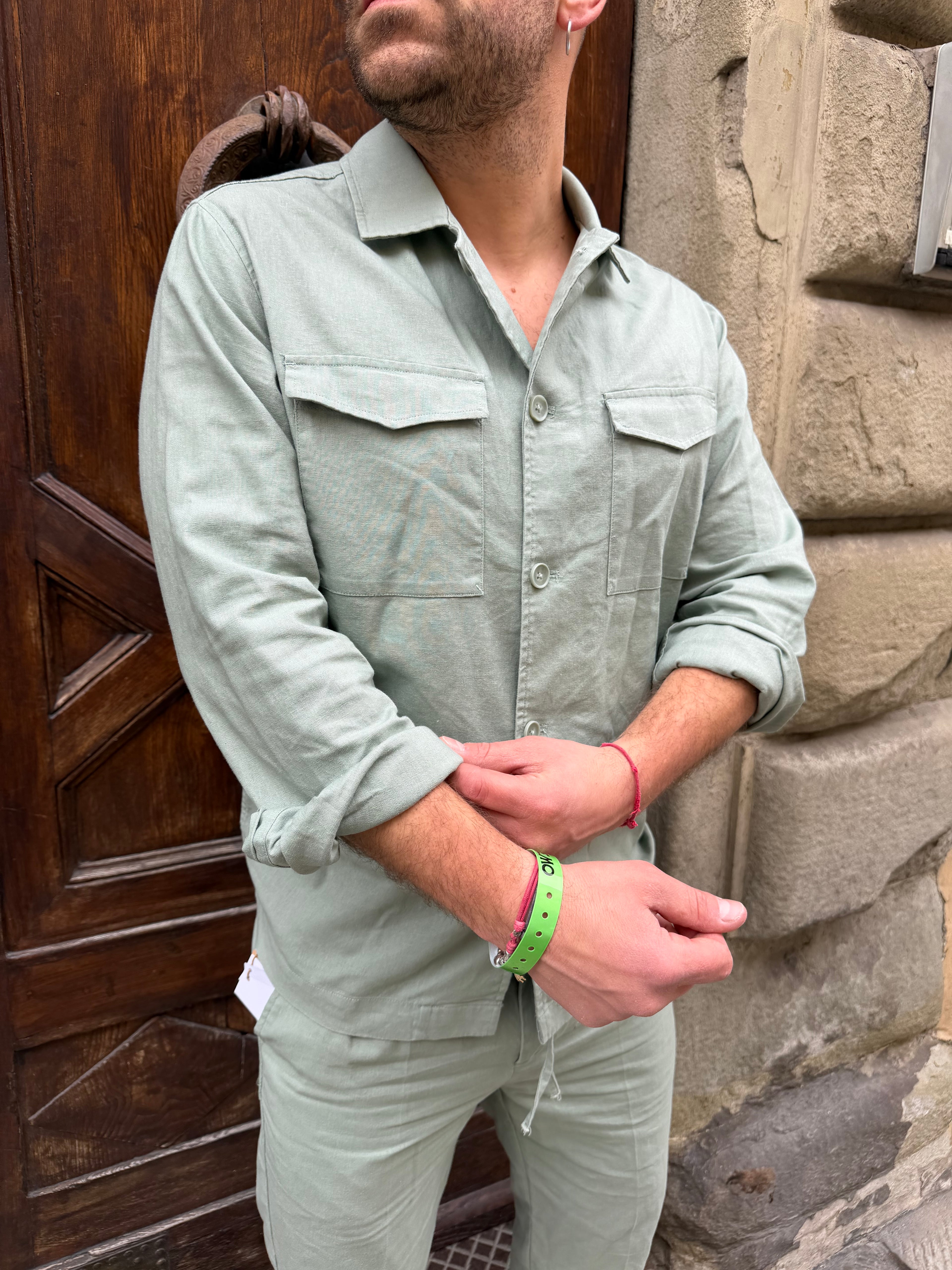 Camicia coordinato di Hamaki-Ho in lino verde acqua