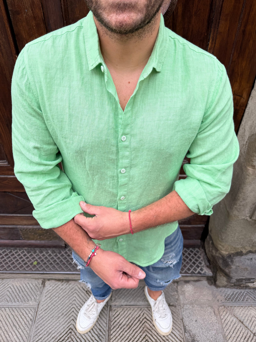 Camicia puro lino di 3.9 verde rucola