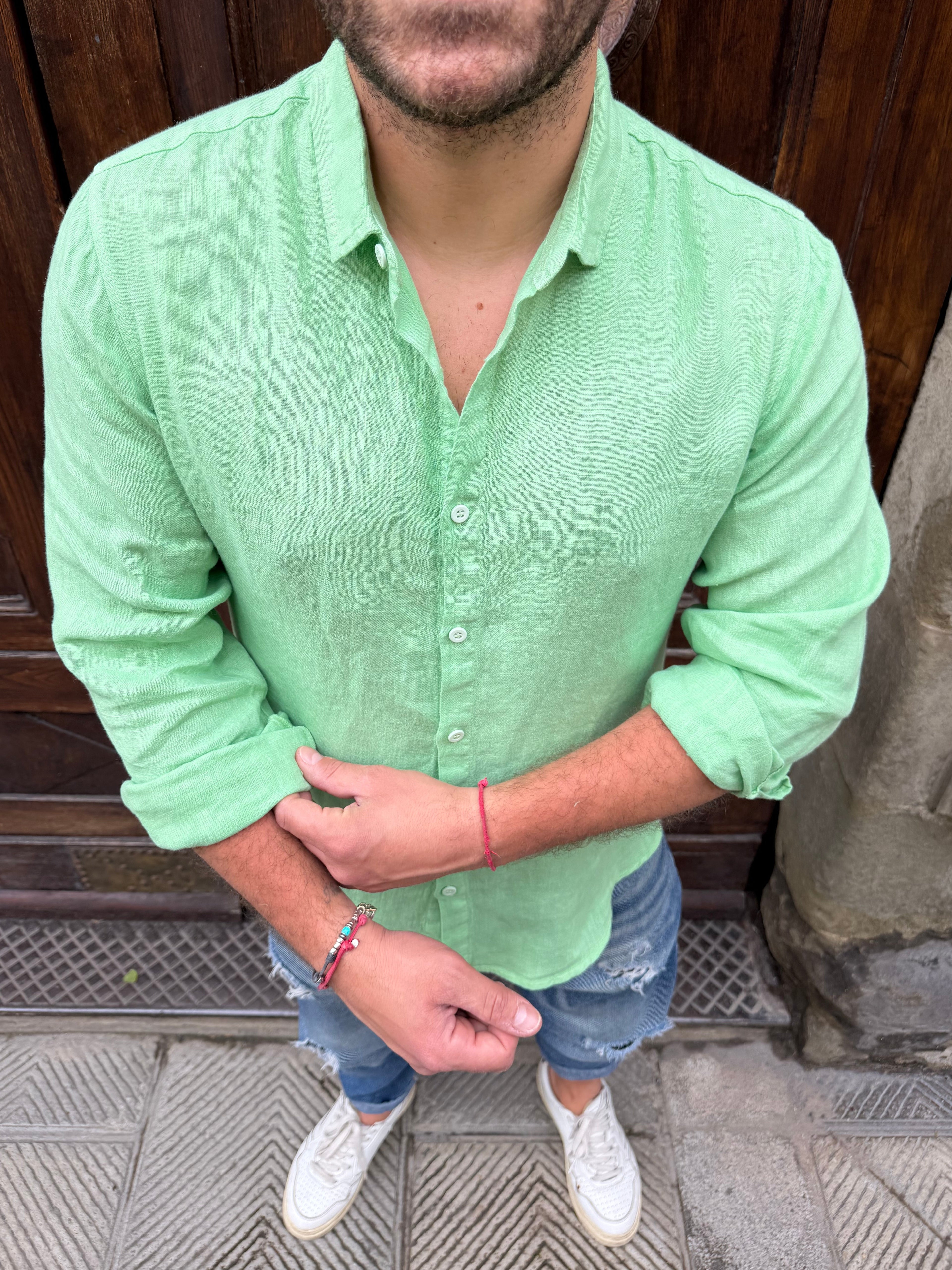 Camicia puro lino di 3.9 verde rucola