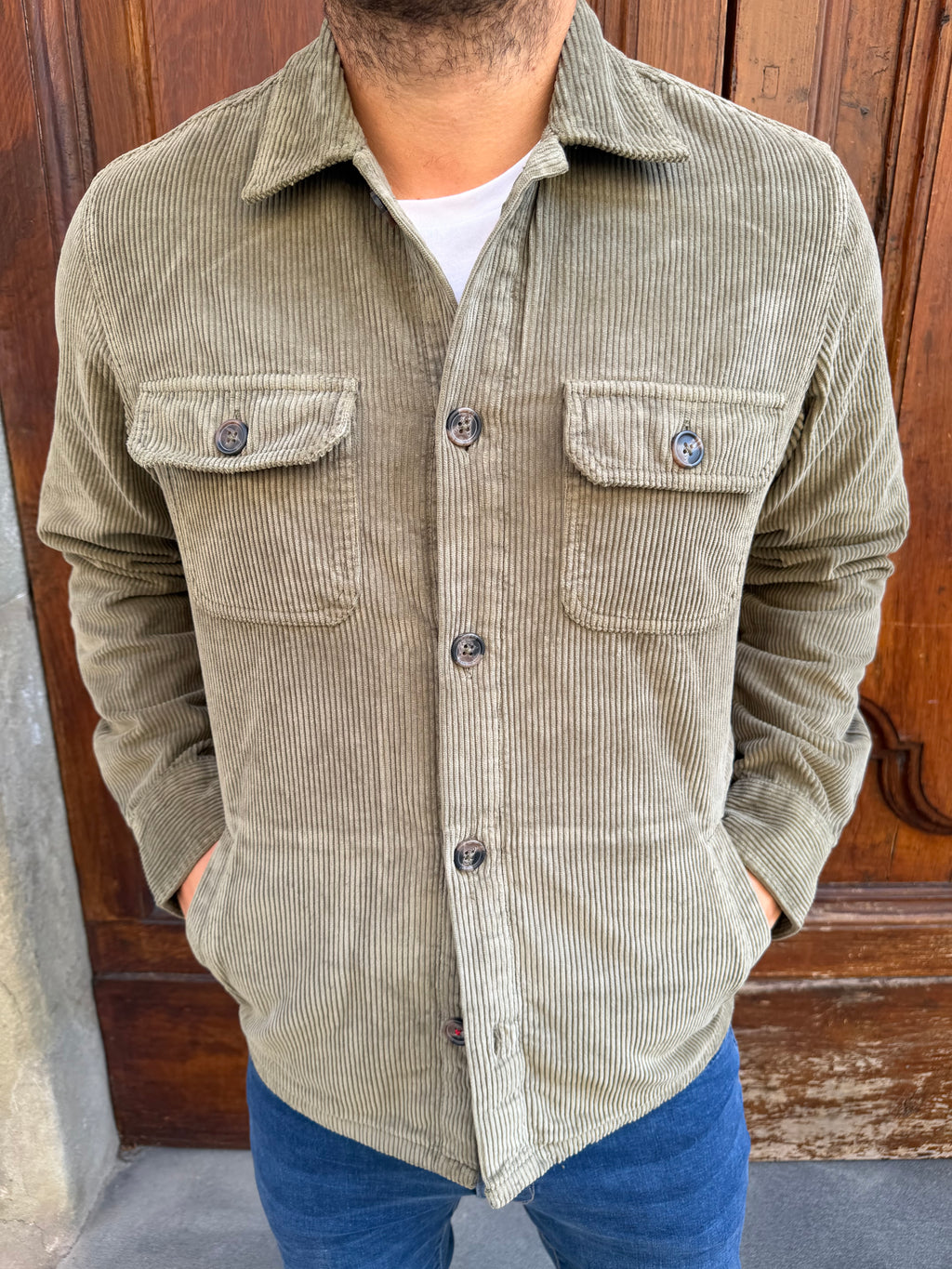 Giacca camicia di Tréz in velluto verde
