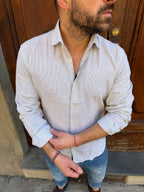 Camicia Millerighe in lino blu