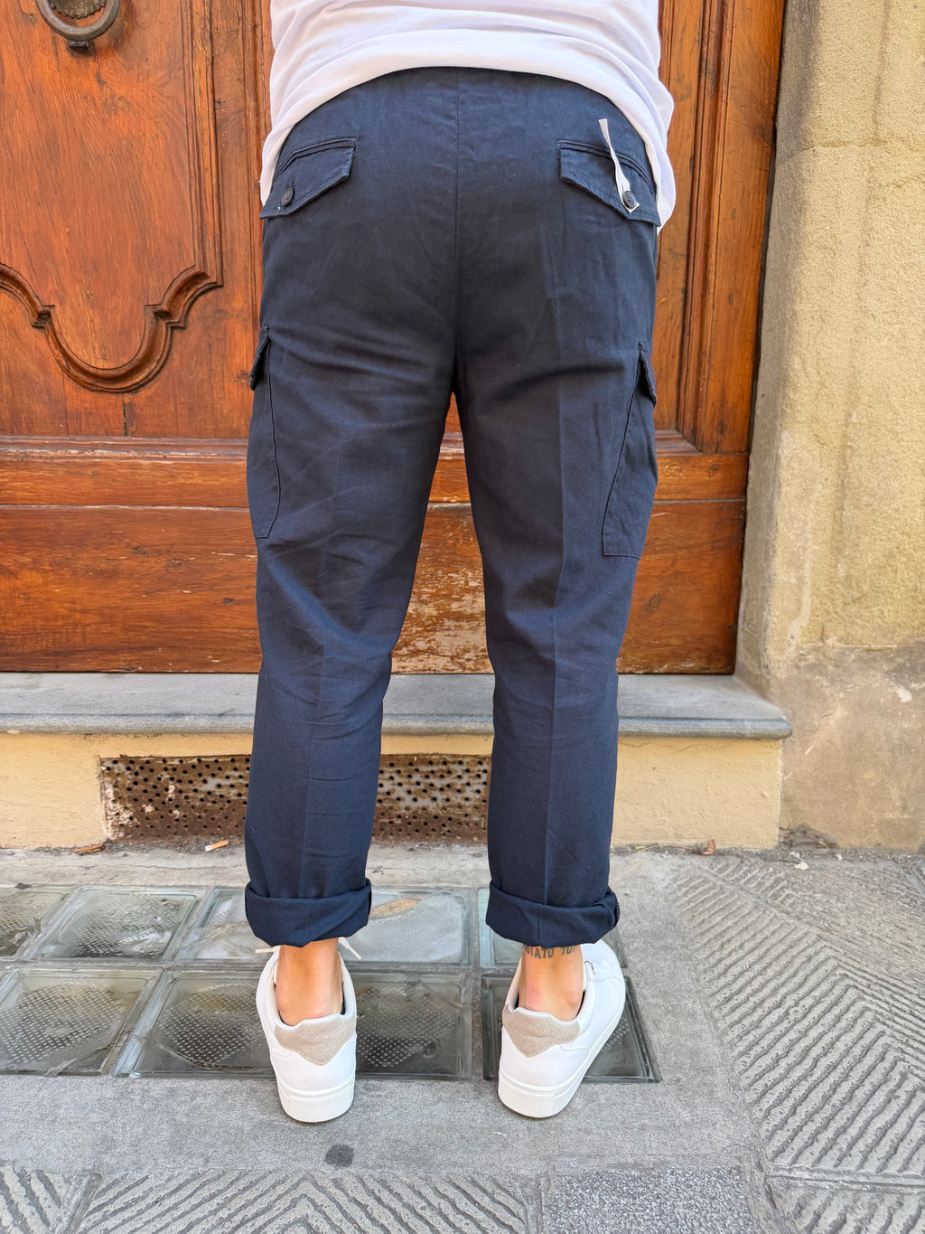 Pantalone cargo in lino di Hamaki-Ho blu