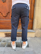Pantalone cargo in lino di Hamaki-Ho blu