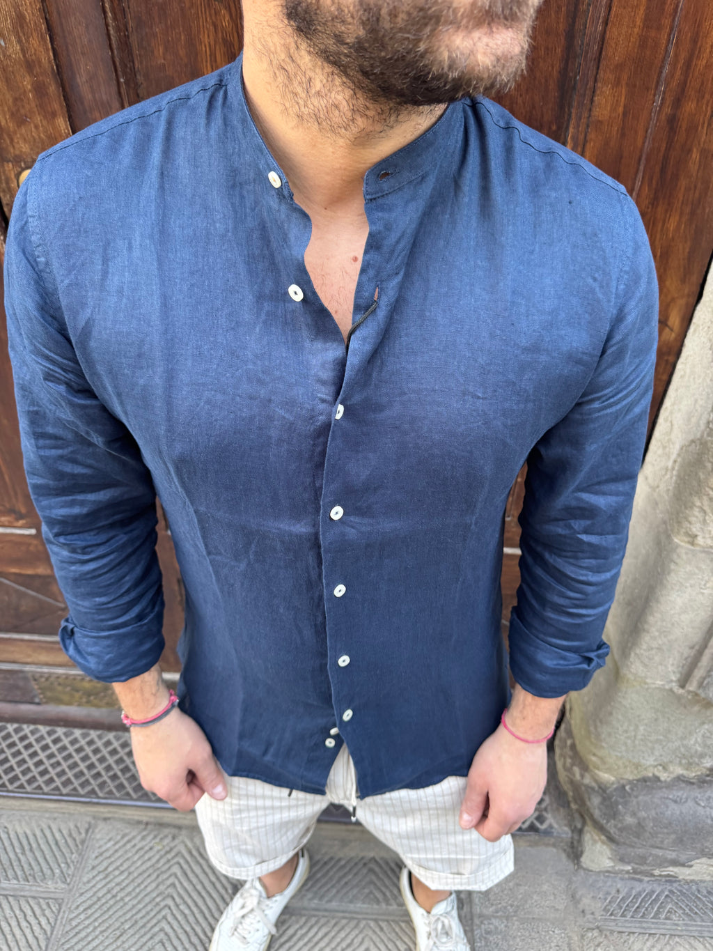 Camicia di Tréz in puro lino blu