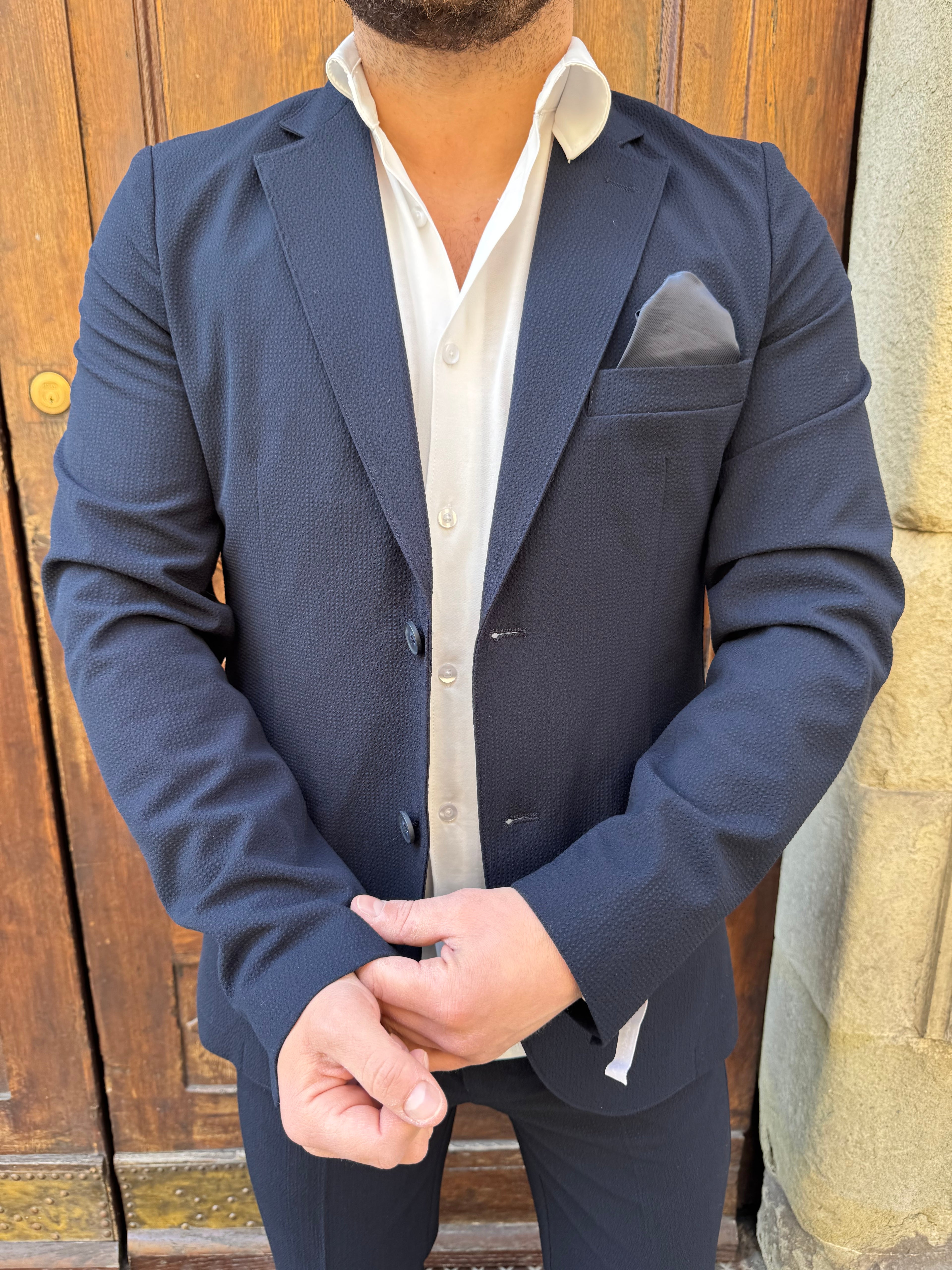Giacca completo Seersucker di Hamaki-Ho blu navy