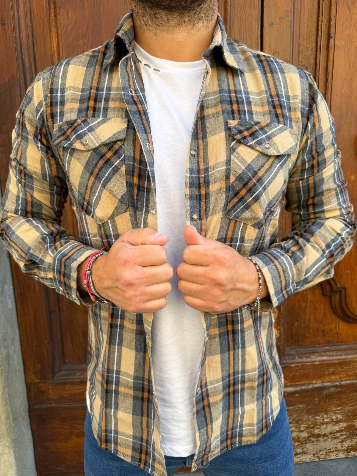 Camicia Quadro 01 di Tréz beige