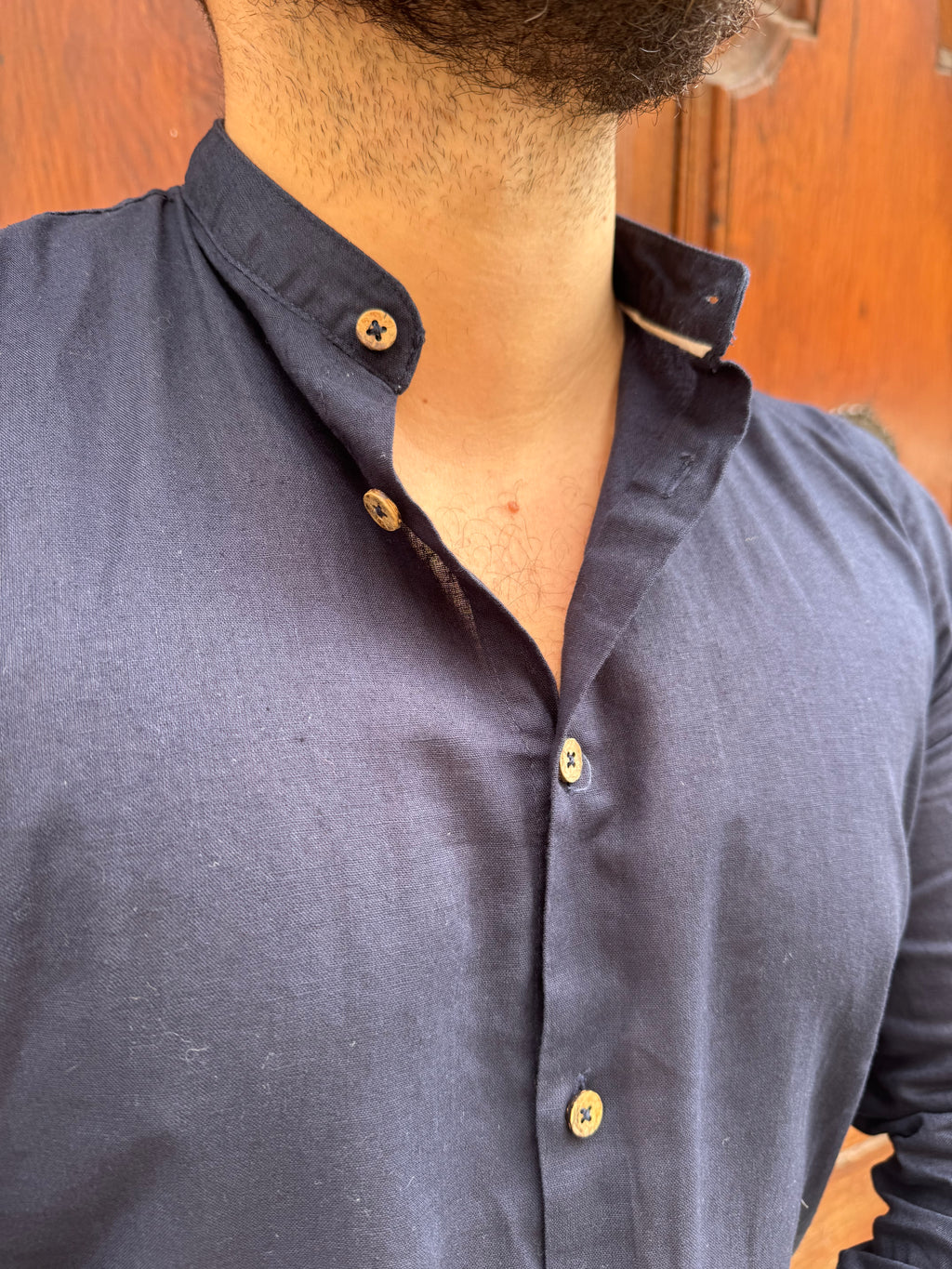 Camicia Lino coreana di Hamaki-Ho blu