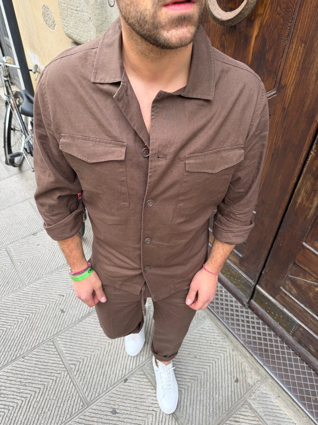 Camicia coordinato Hamaki-Ho in lino cioccolata