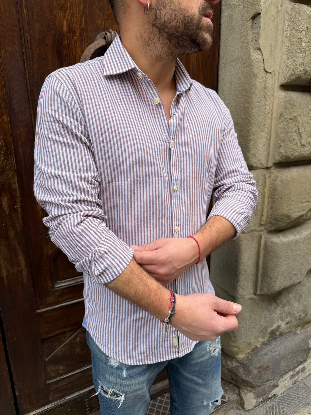 Camicia Bastoncino in lino moro