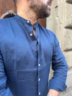 Camicia di Tréz in puro lino blu