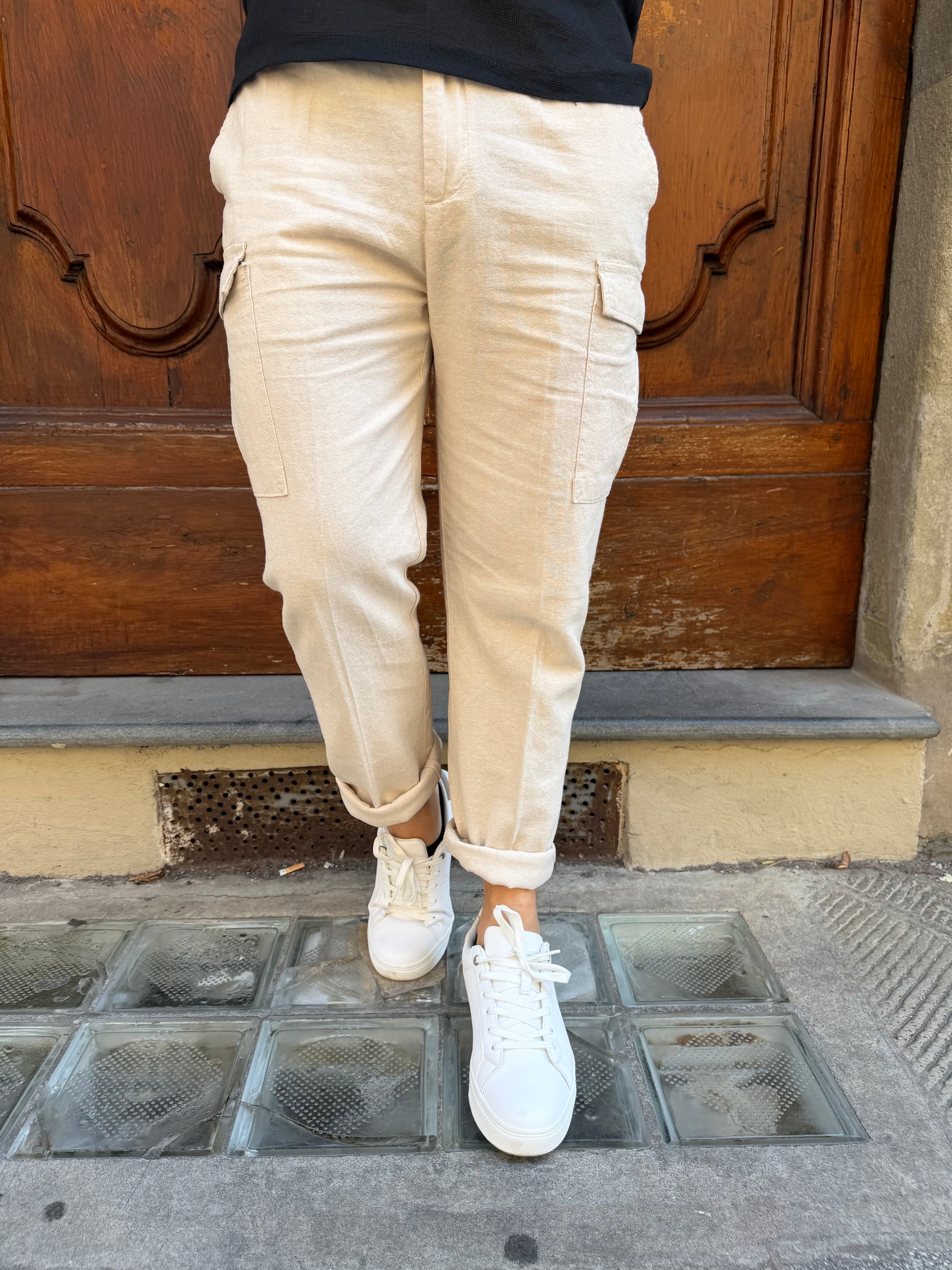 Pantalone cargo in lino di Hamaki-Ho sabbia