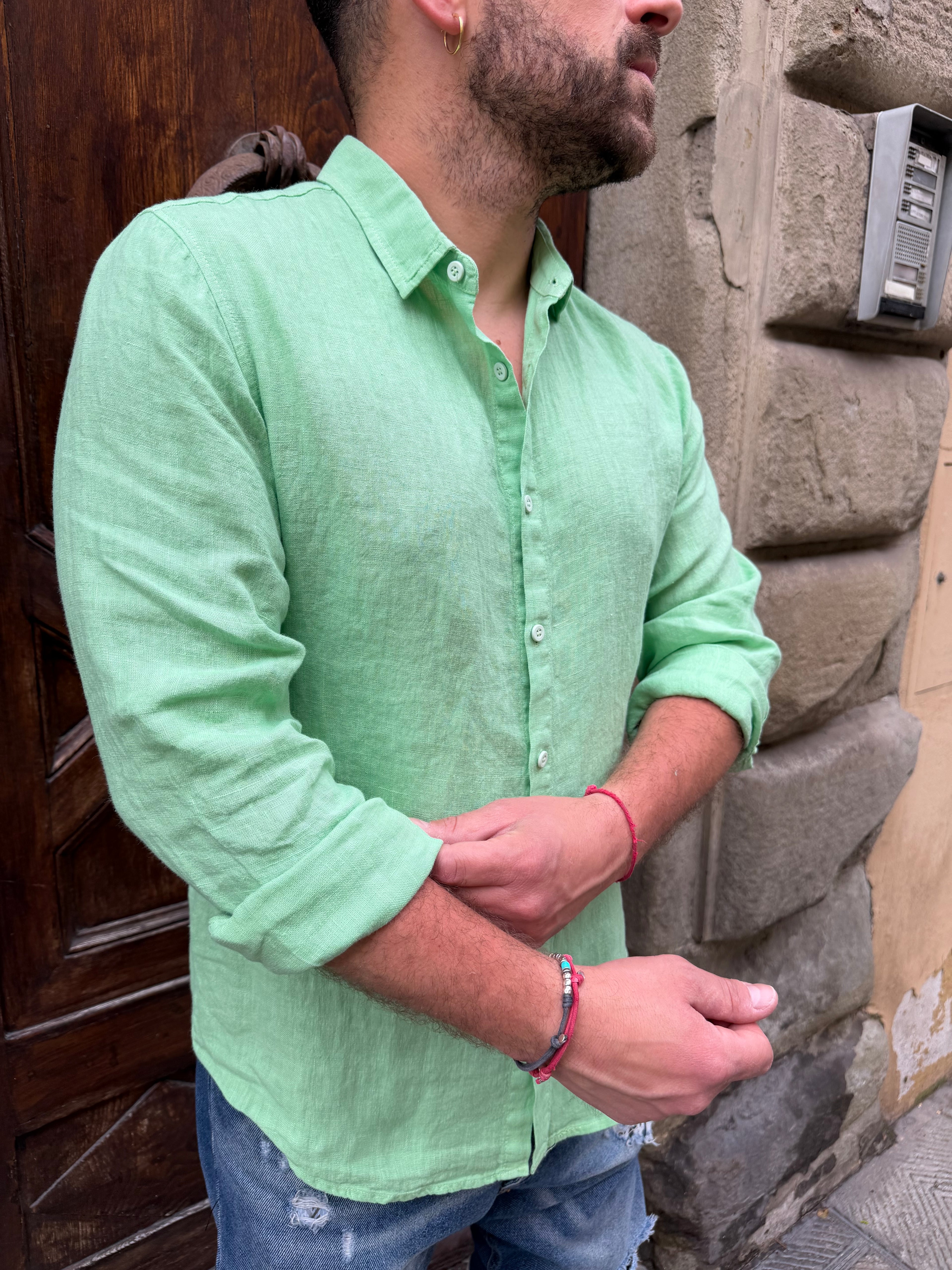 Camicia puro lino di 3.9 verde rucola