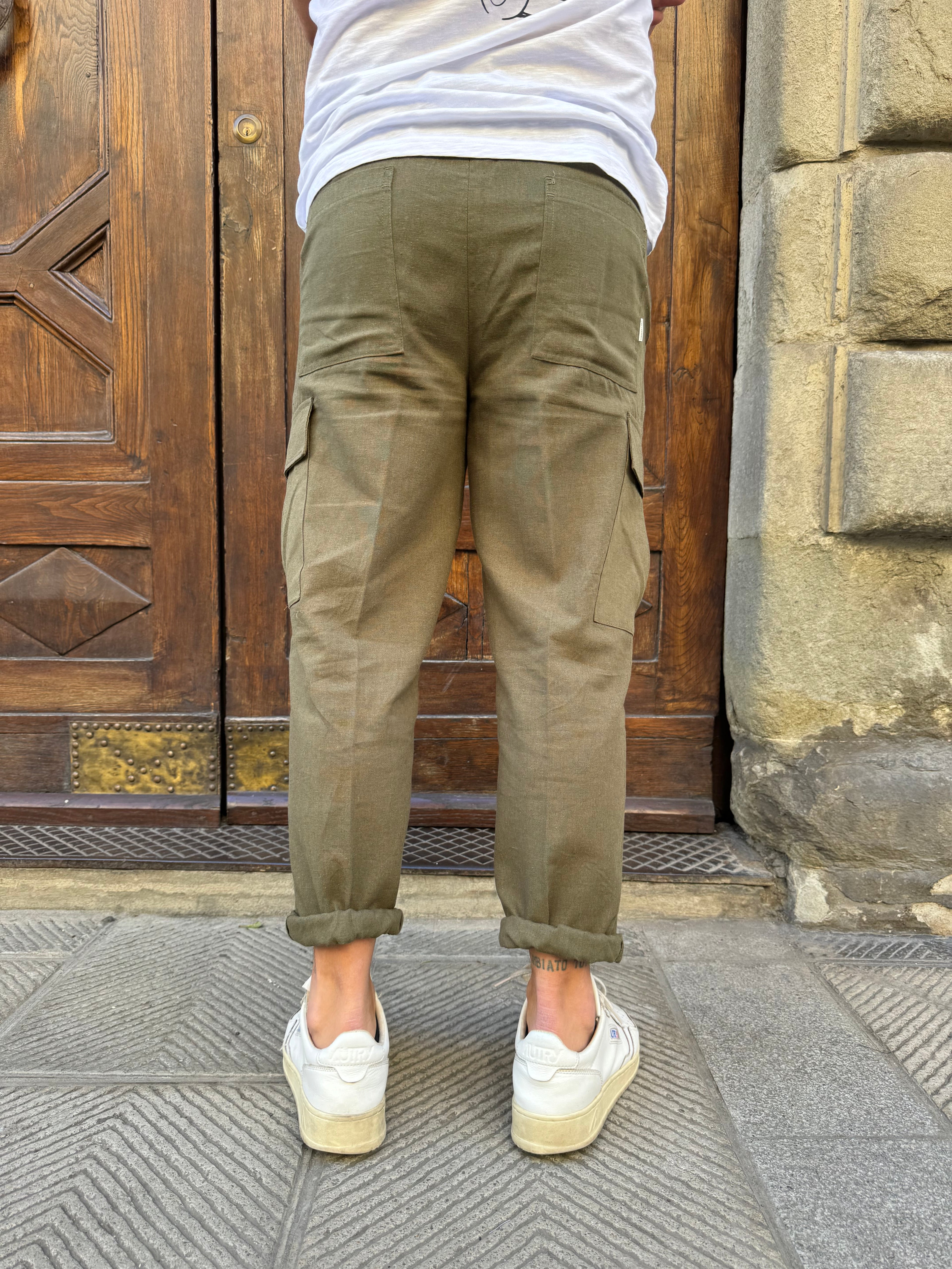 Pantalone Cargo lino di Hamaki-ho verde