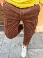 Pantalone cargo in velluto di Telamira cioccolato