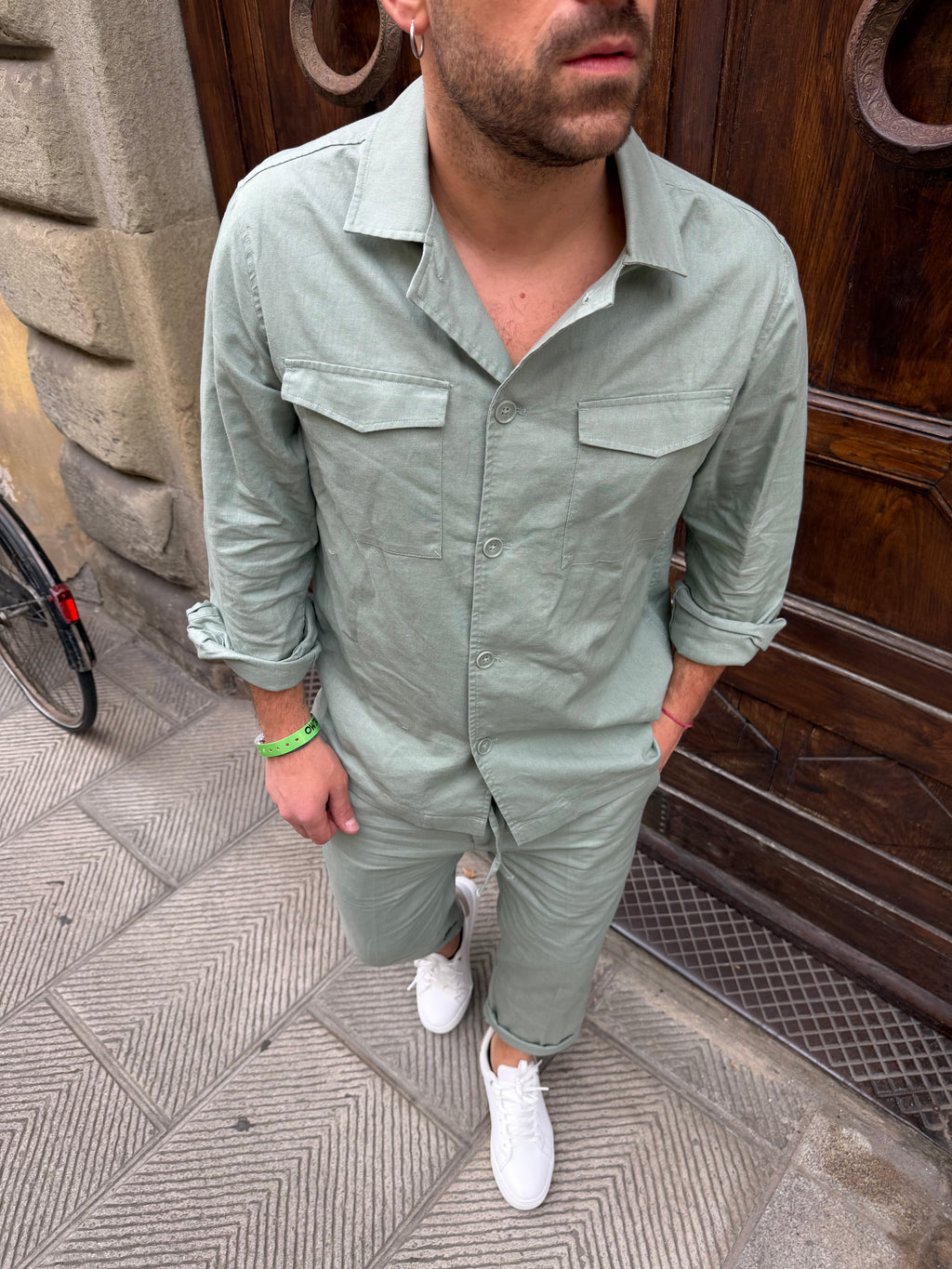 Pantalone coordinato Hamaki-Ho in lino verde acqua