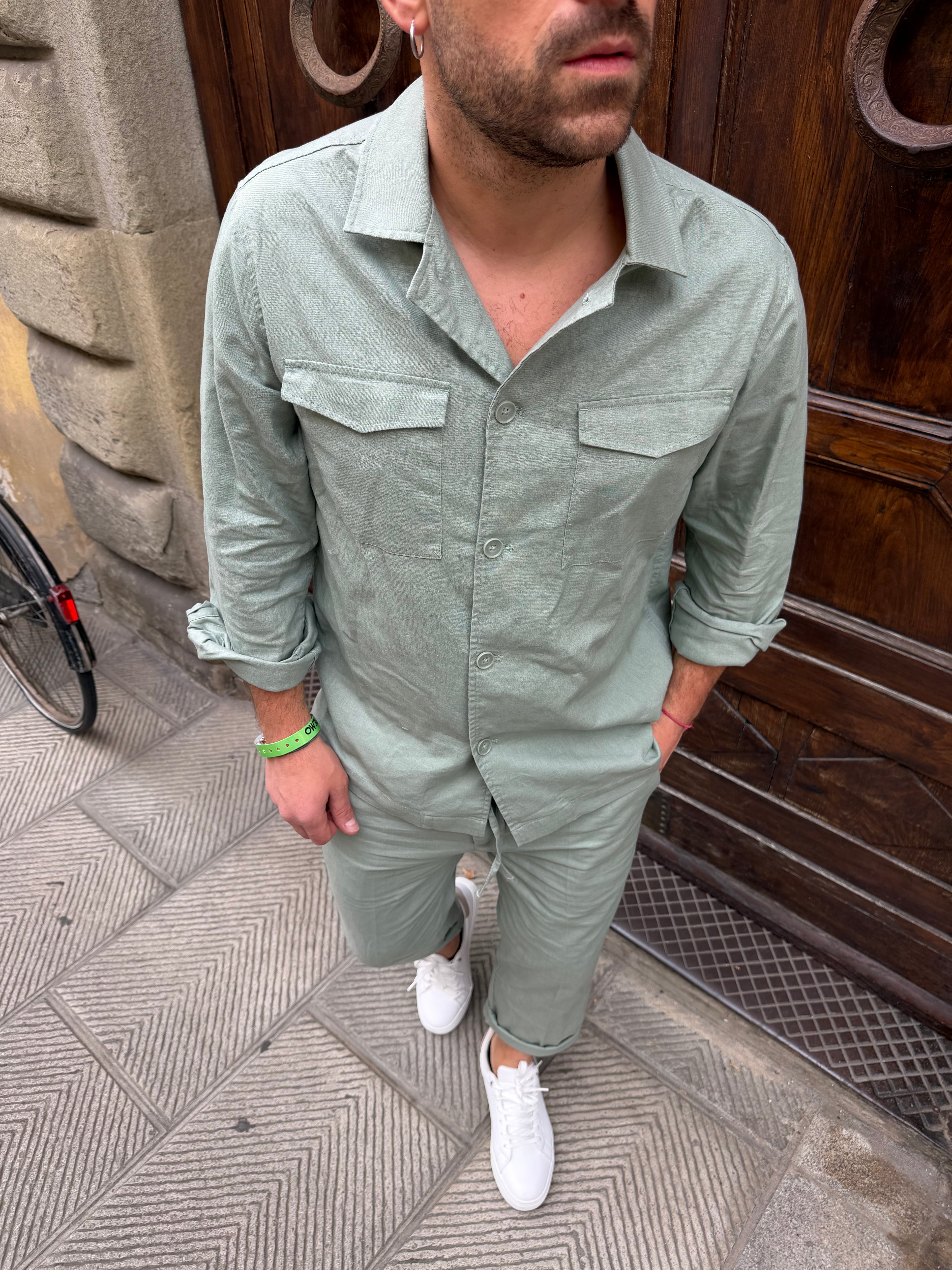 Camicia coordinato di Hamaki-Ho in lino verde acqua