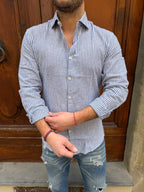 Camicia Bastoncino in lino blu