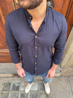 Camicia Lino coreana di Hamaki-Ho blu