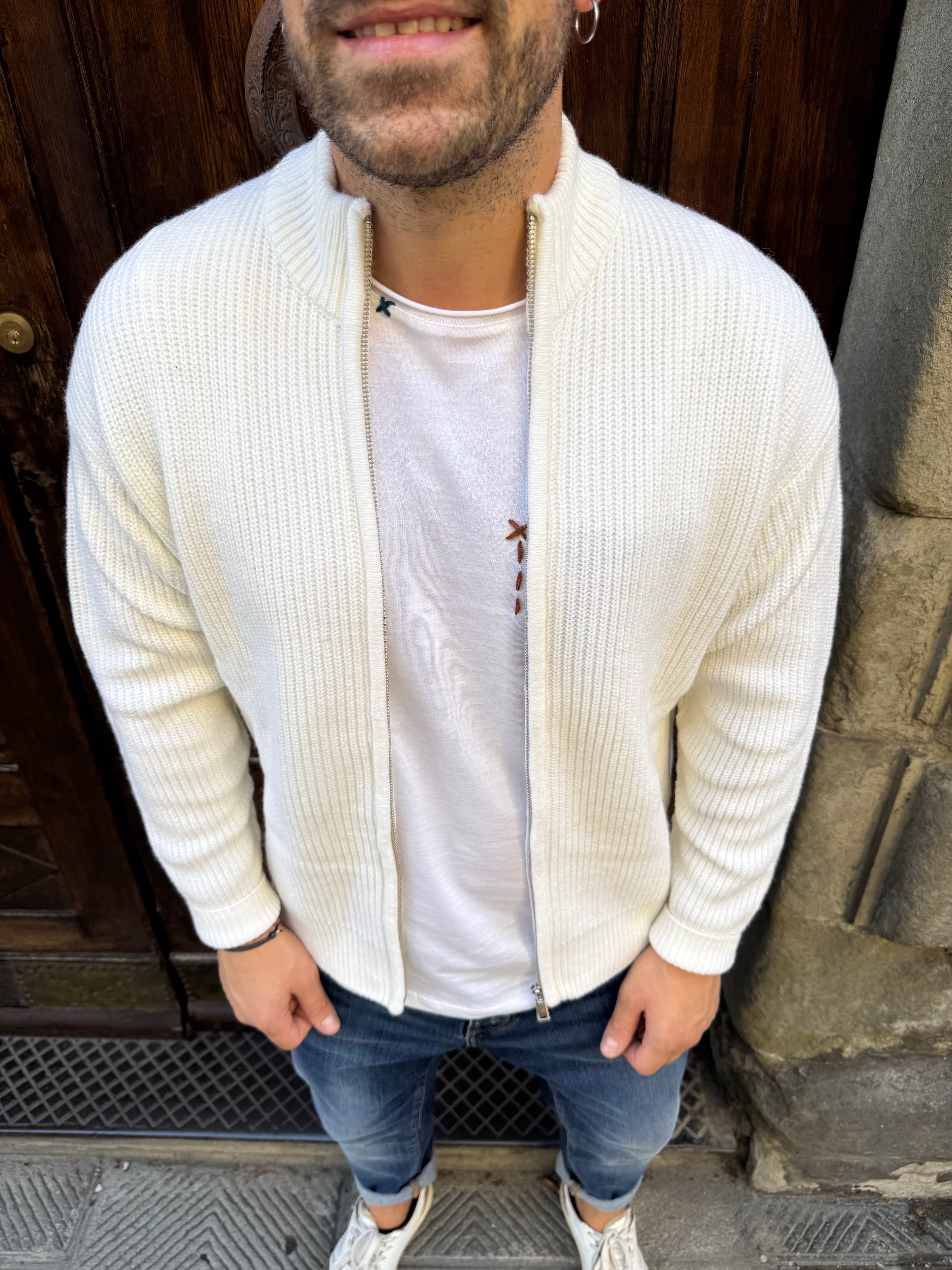 Cardigan Zip di Hamaki-Ho panna