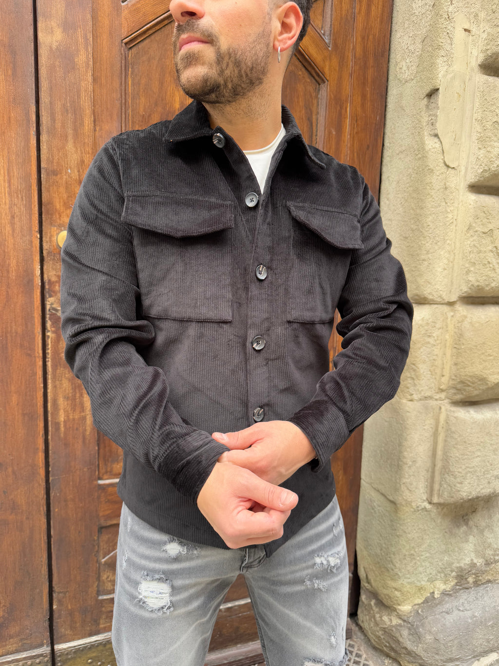 Giacca/camicia OVER di Hamaki-Ho in velluto nera