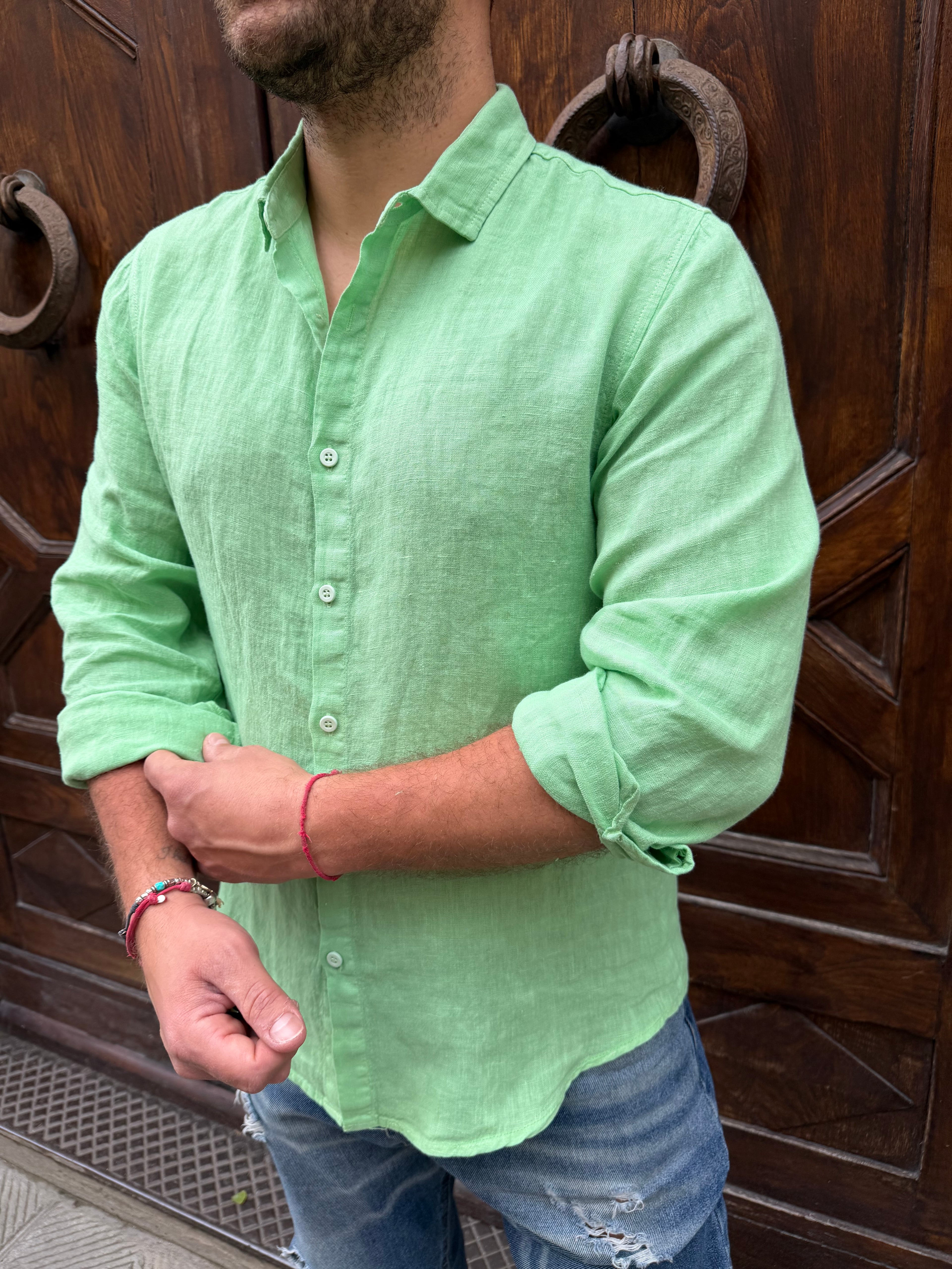 Camicia puro lino di 3.9 verde rucola