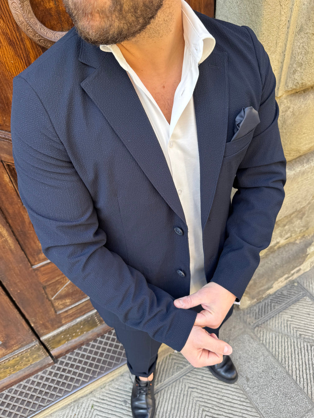 Giacca completo Seersucker di Hamaki-Ho blu navy