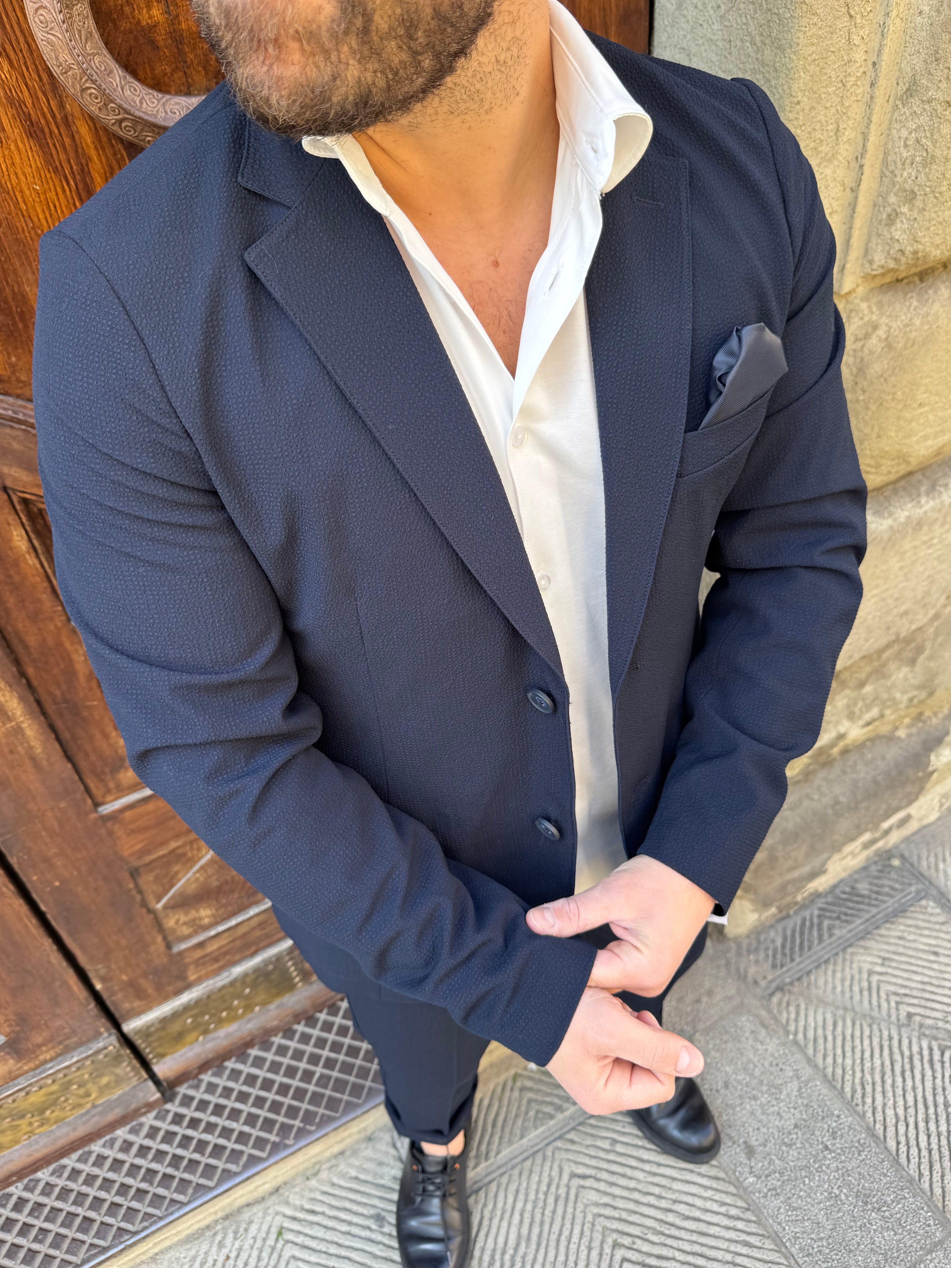 Giacca completo Seersucker di Hamaki-Ho blu navy