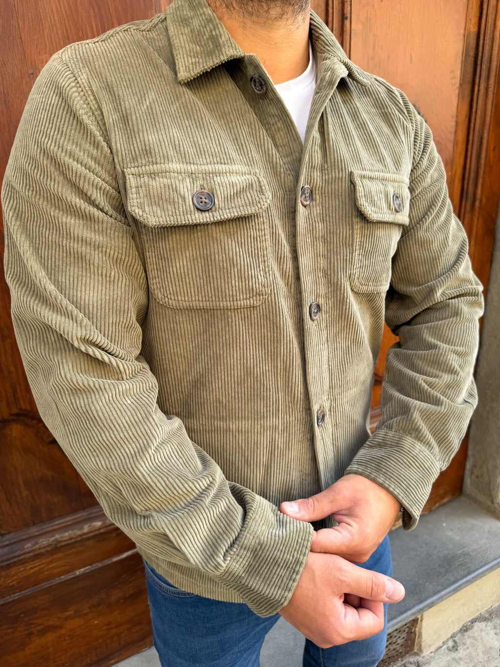 Giacca camicia di Tréz in velluto verde