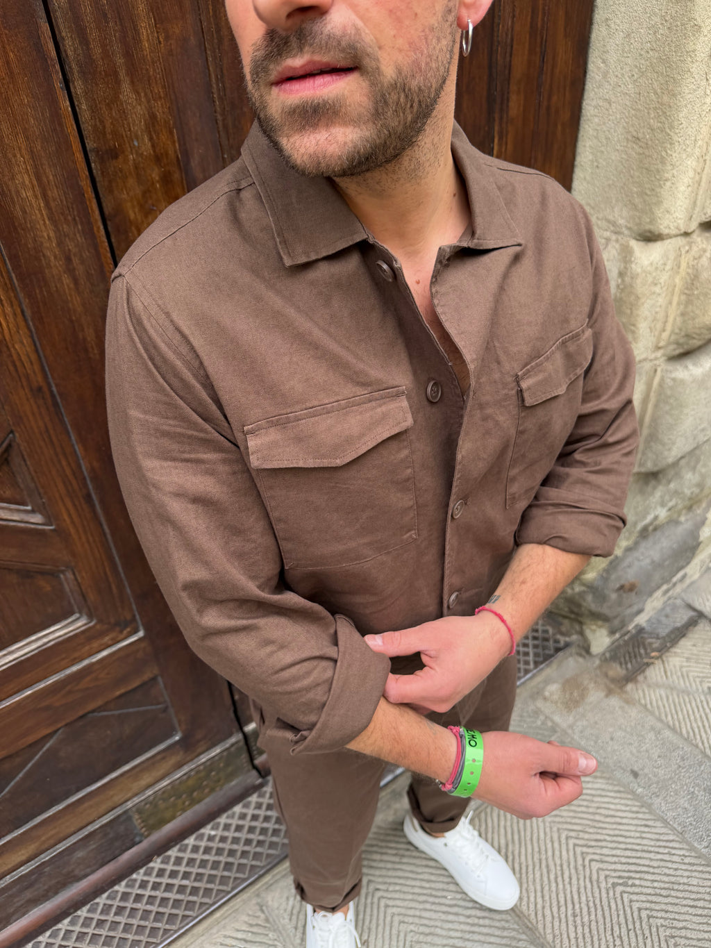 Camicia coordinato Hamaki-Ho in lino cioccolata