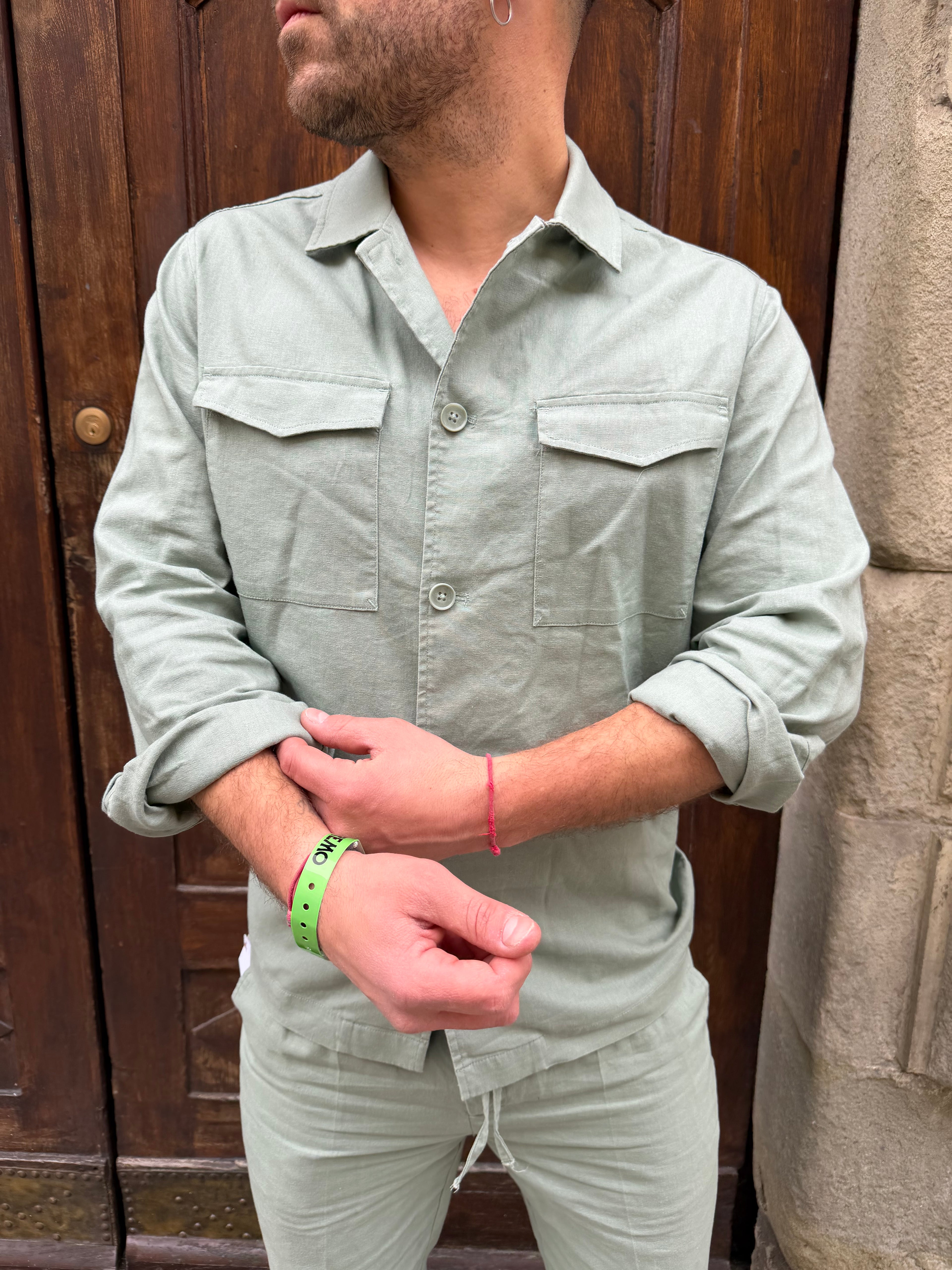 Camicia coordinato di Hamaki-Ho in lino verde acqua