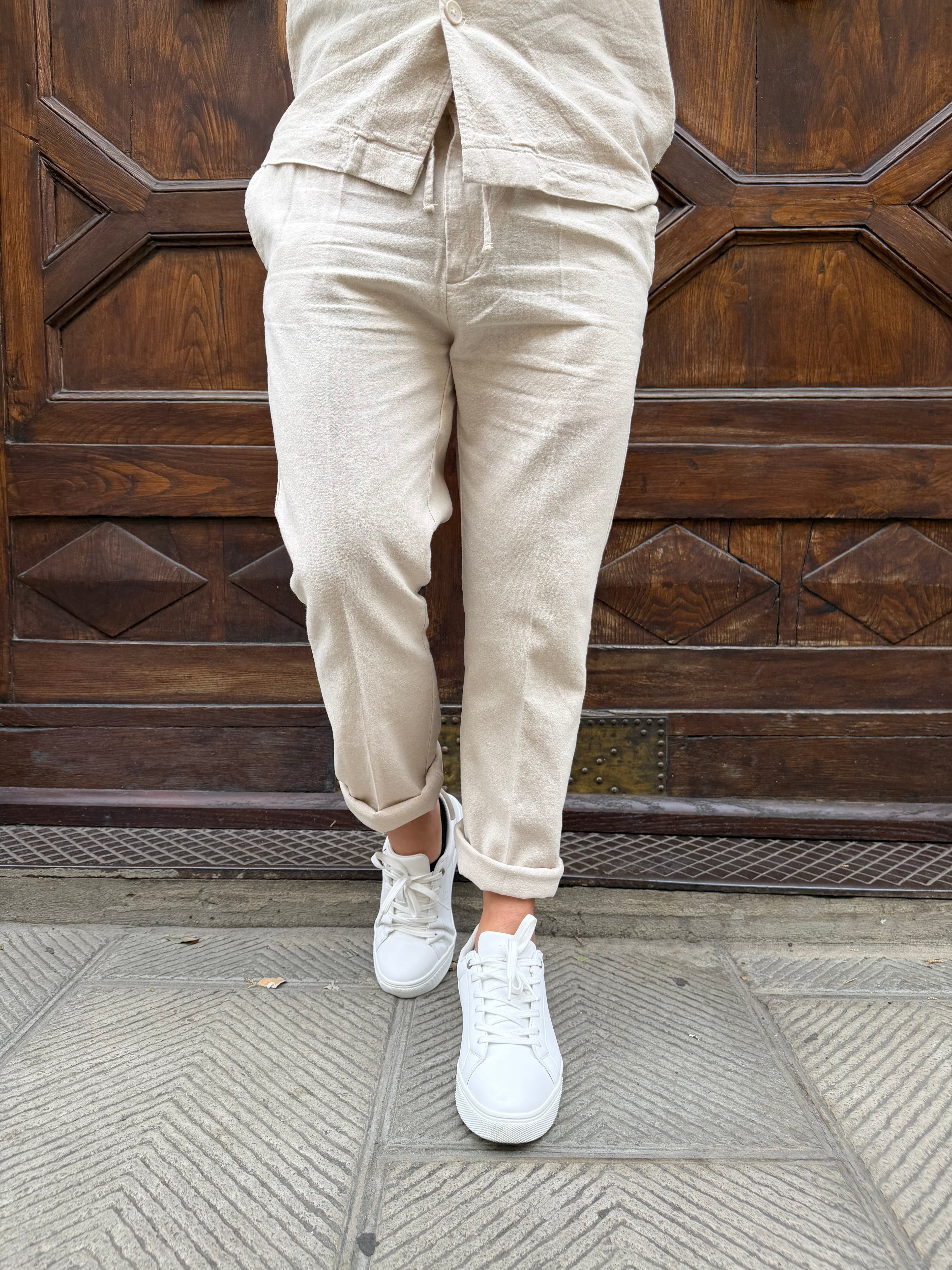 Pantalone coordinato Hamaki-Ho in lino sabbia