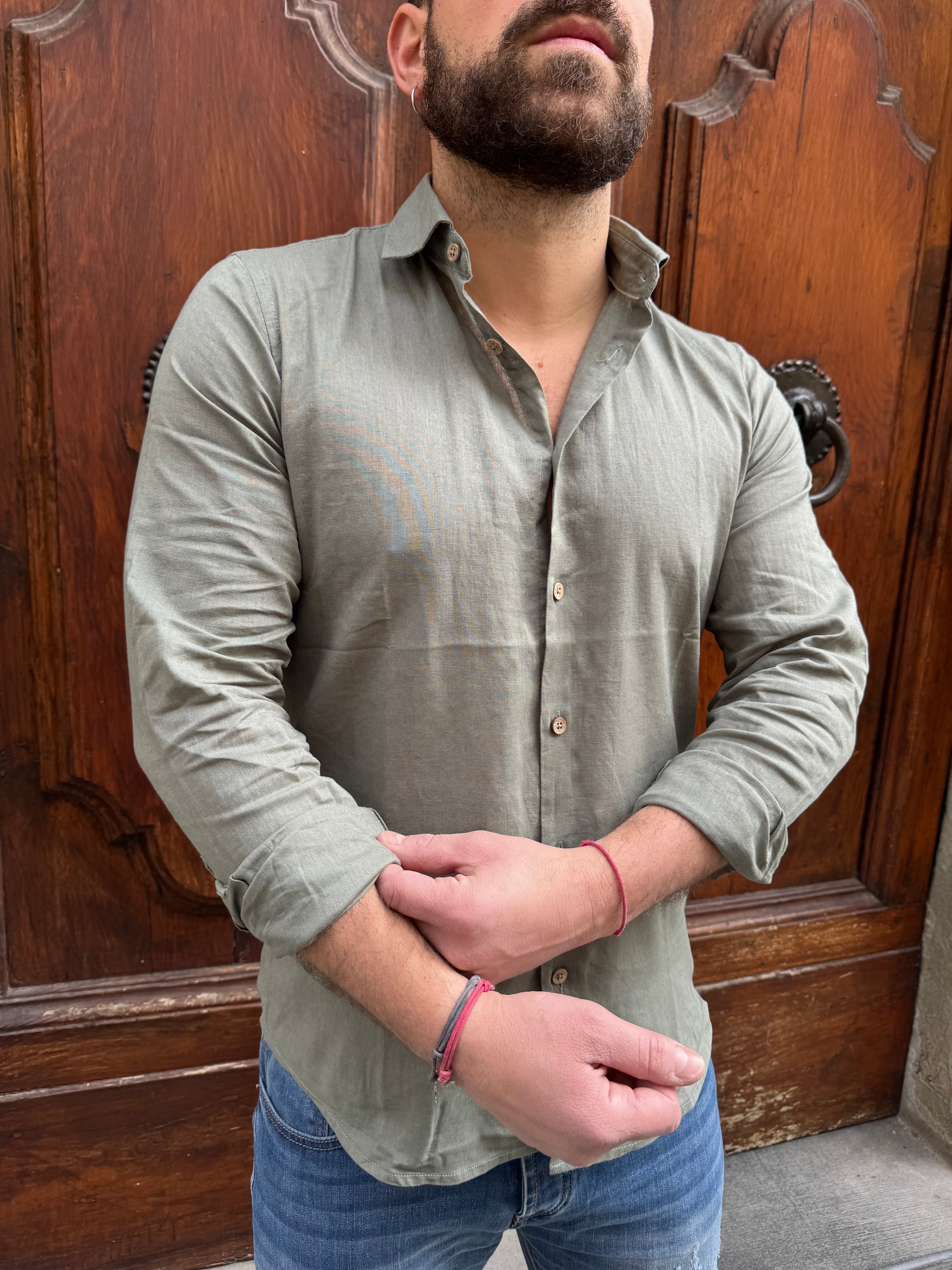 Camicia Lino Hamaki-Ho verde