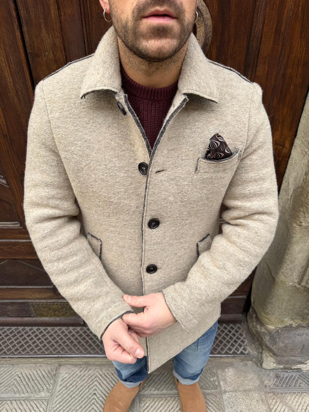 Cappotto James in lana cotta beige