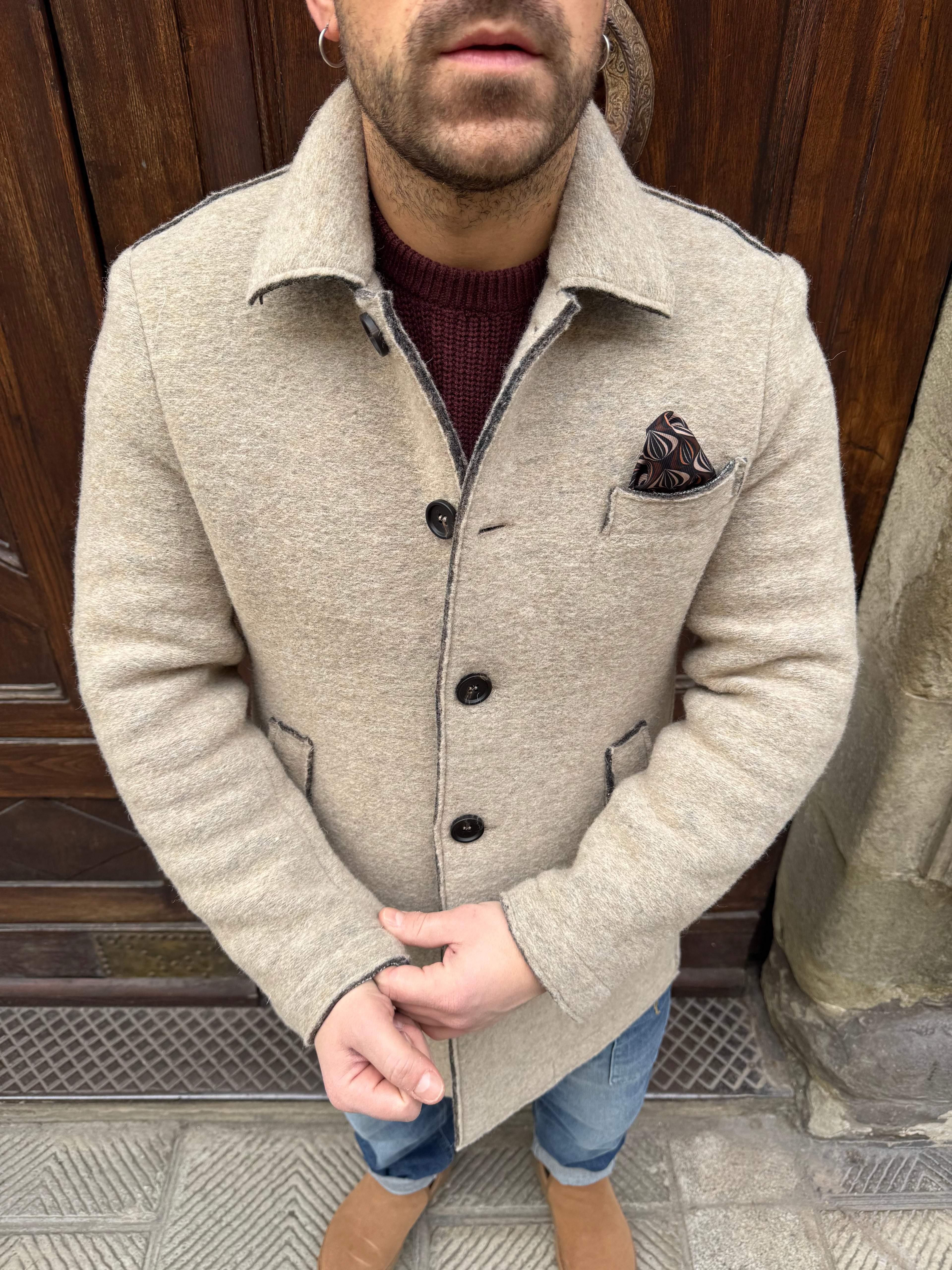 Cappotto James in lana cotta beige