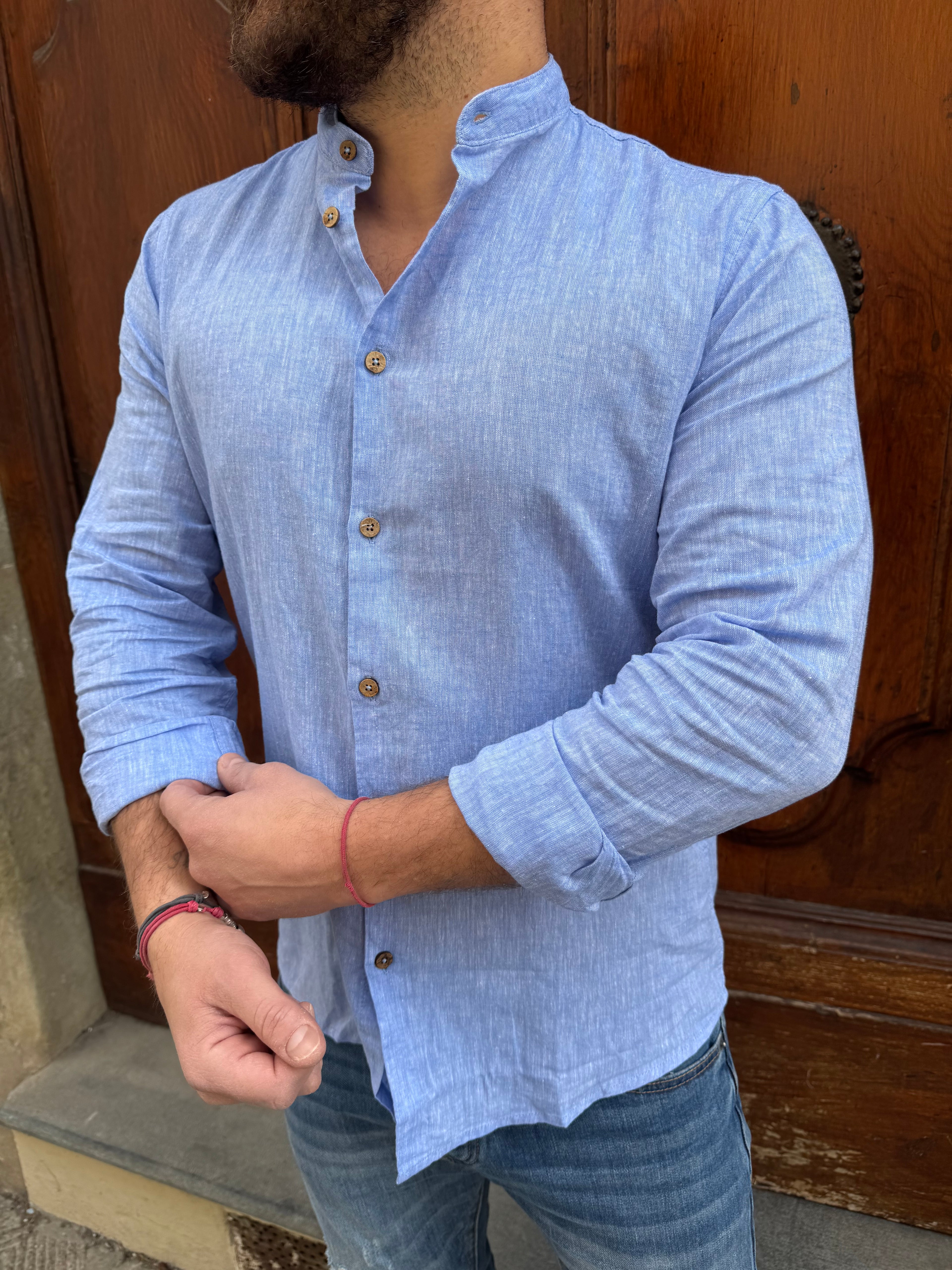 Camicia Lino coreana di Hamaki-Ho azzurra