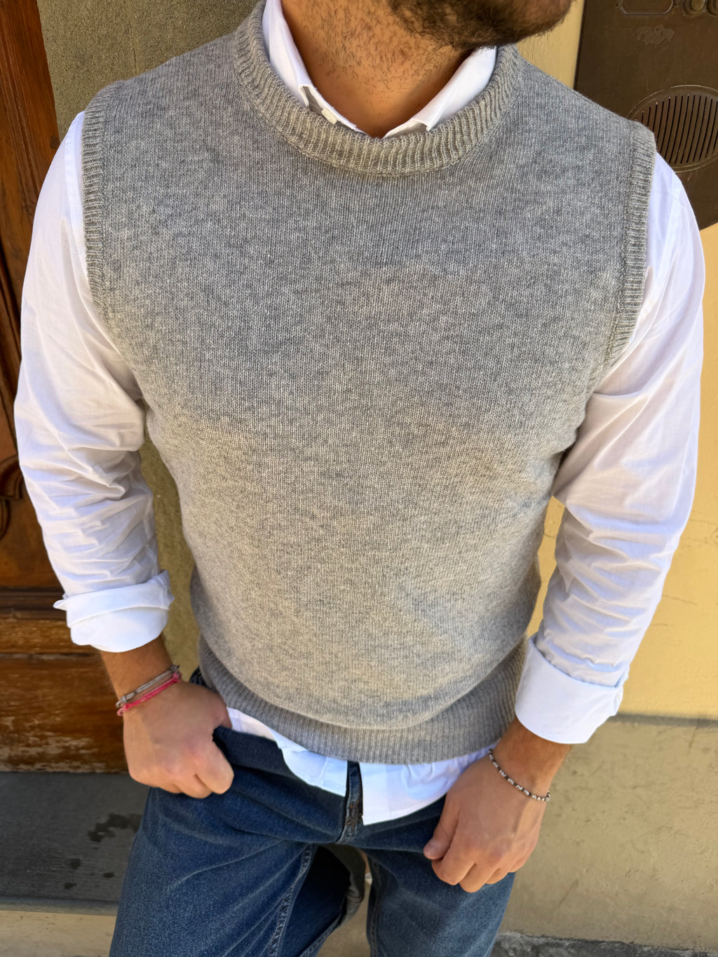 Gilet in maglia di Telamira misto cachemire grigio