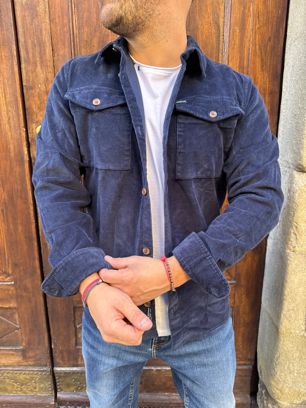 Camicia maxi velluto di Petrol Ind. blu.