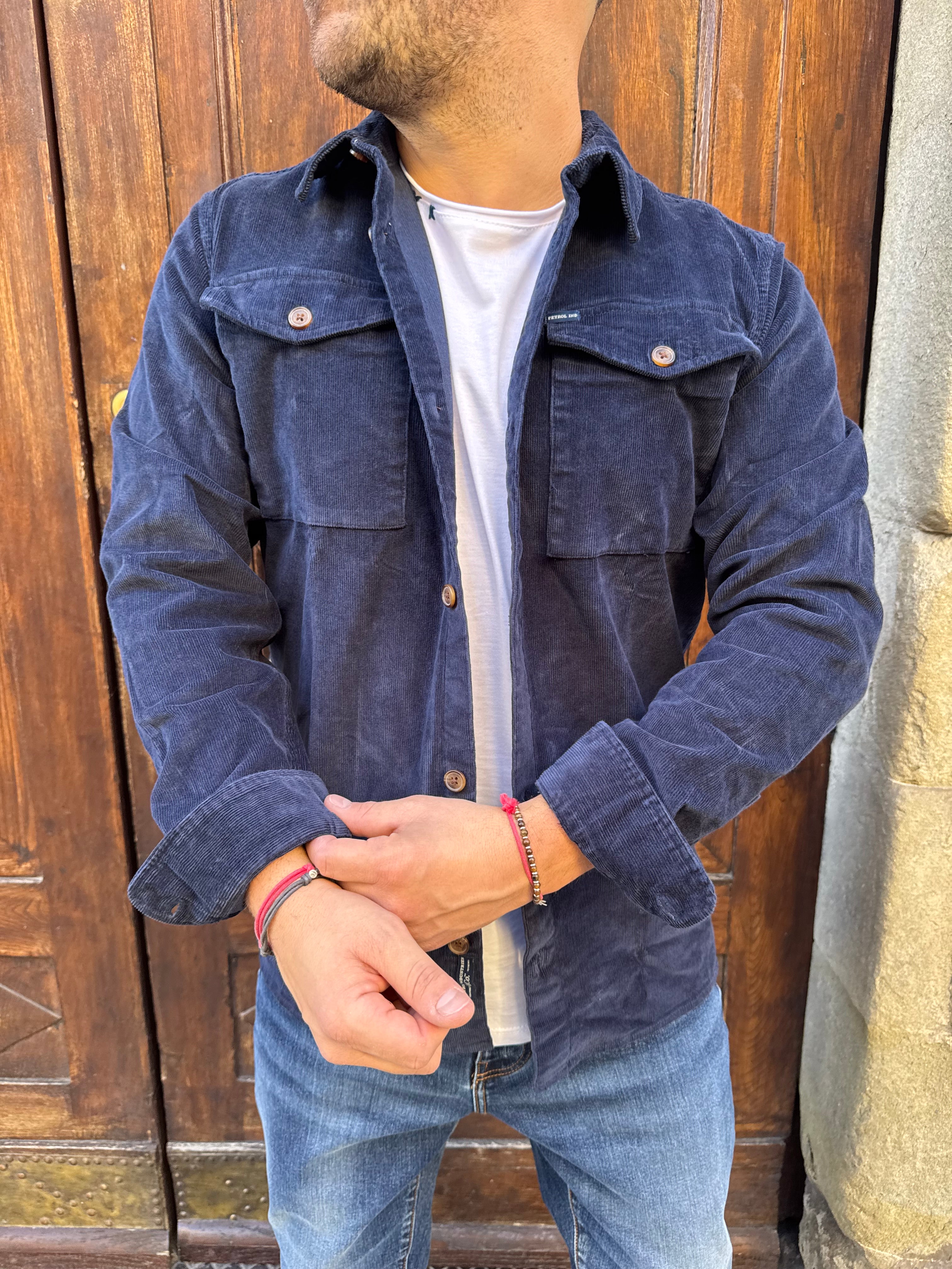 Camicia maxi velluto di Petrol Ind. blu.