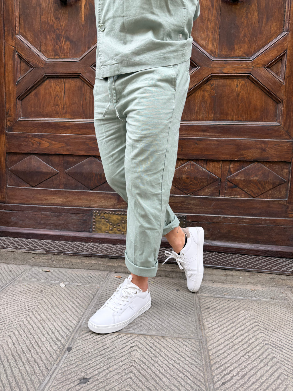 Pantalone coordinato Hamaki-Ho in lino verde acqua