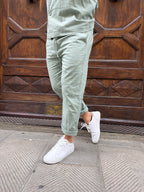 Pantalone coordinato Hamaki-Ho in lino verde acqua