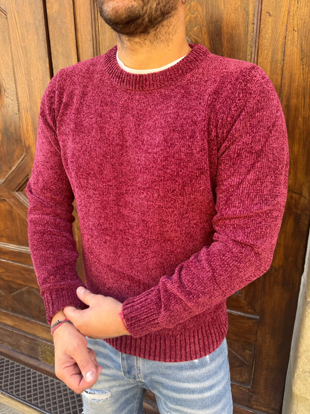 Maglione in ciniglia di Telamira bordeaux