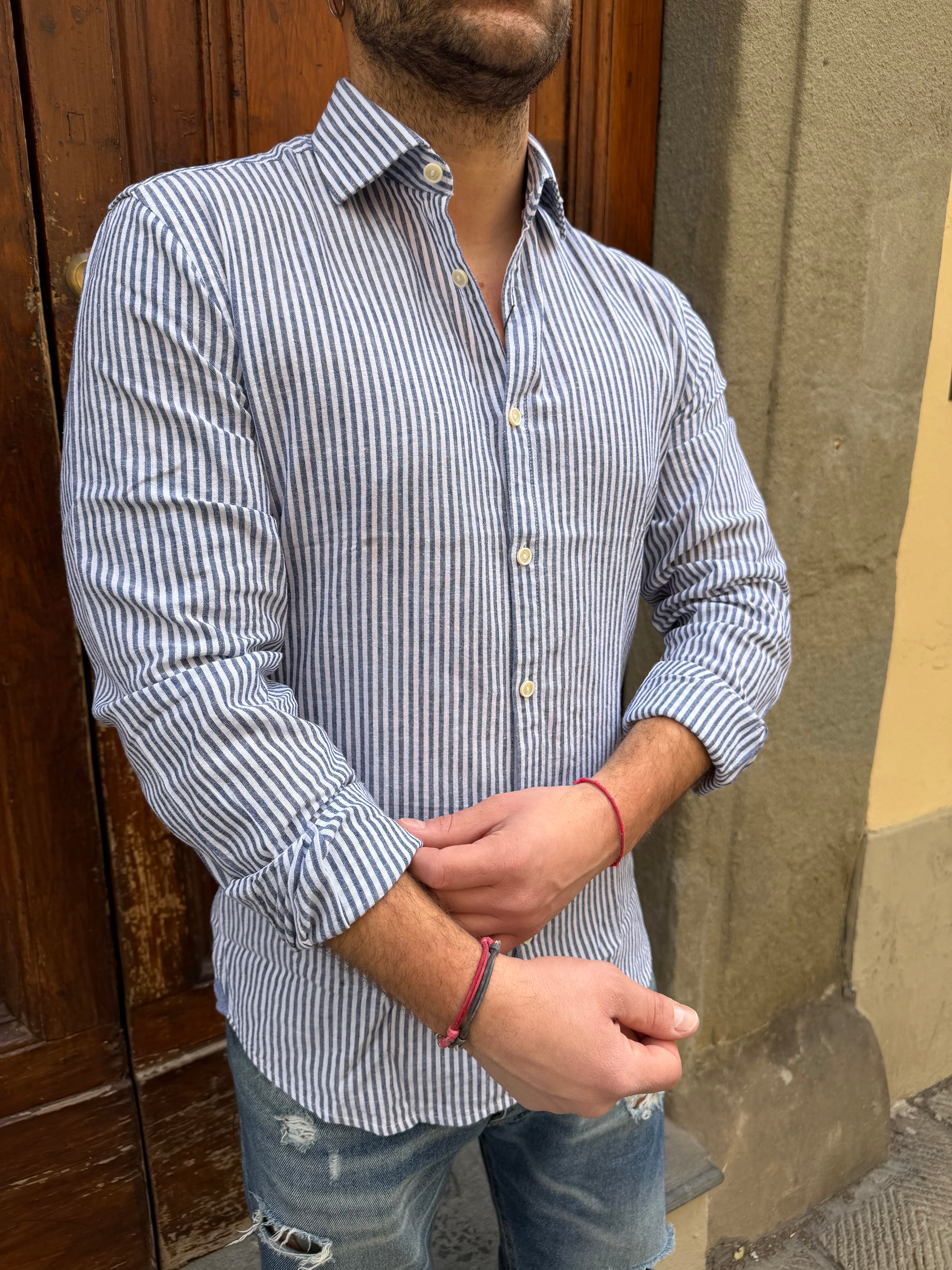 Camicia Bastoncino in lino blu