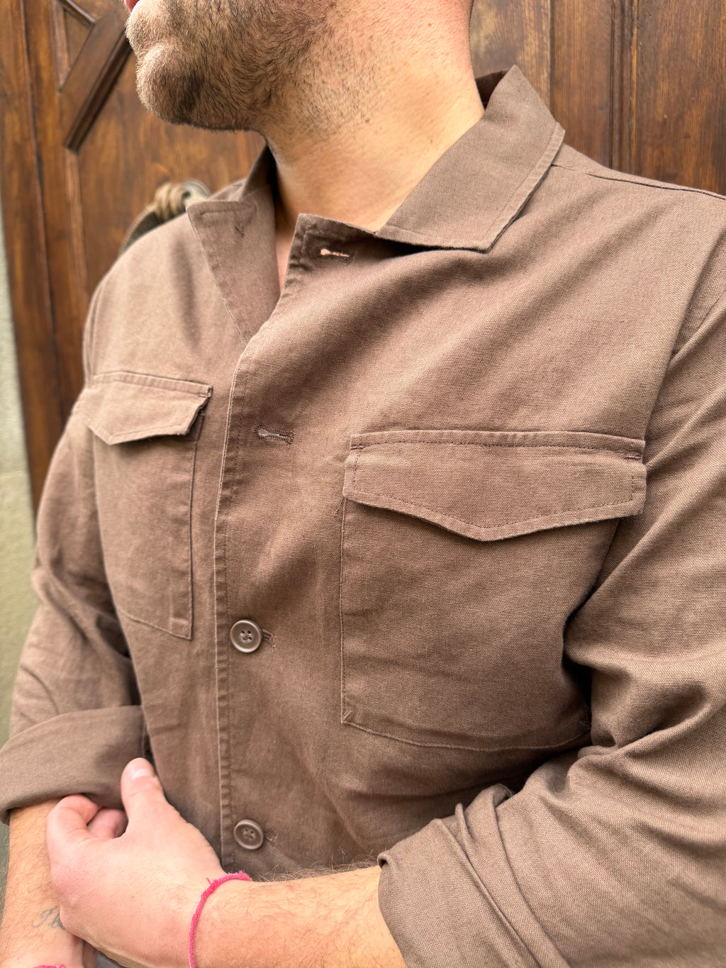 Camicia coordinato Hamaki-Ho in lino cioccolata