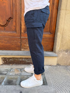 Pantalone cargo in lino di Hamaki-Ho blu